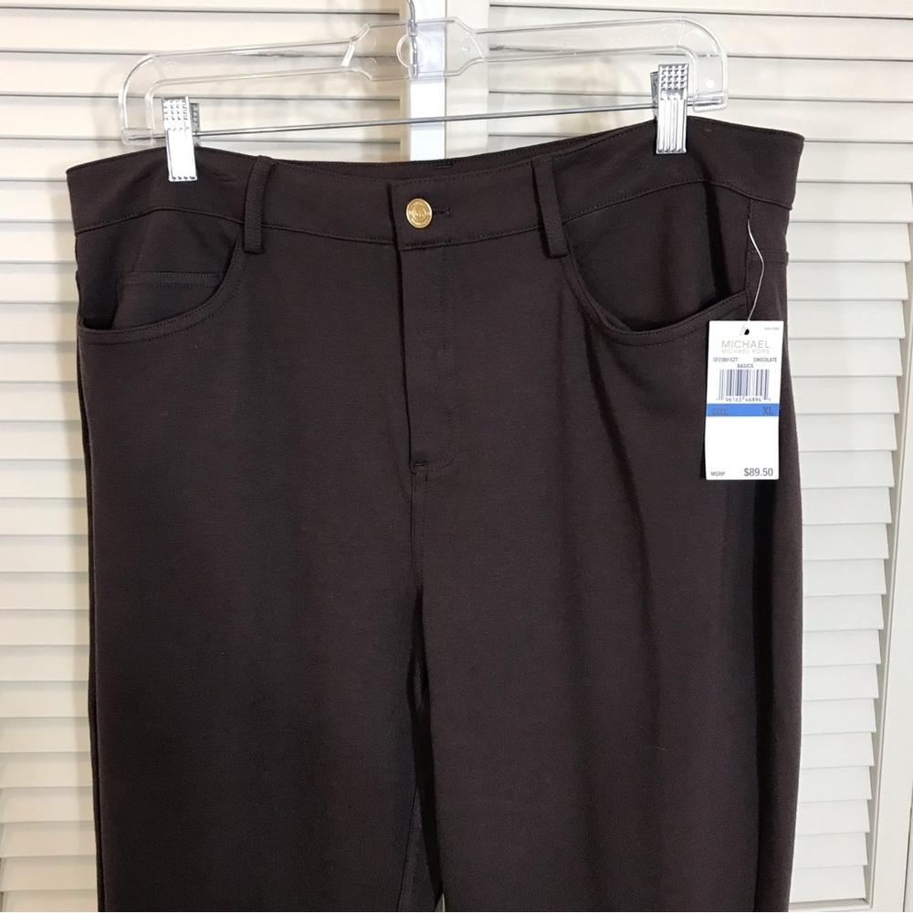 NWT Michael Kors Chocolate Gold Logo Slim Fit Knit Pants XL - Picture 3 of 13